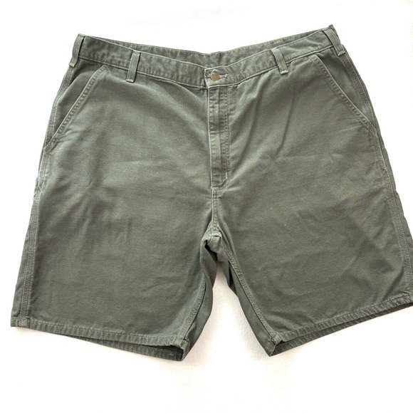 Vintage “90’s” Carhartt Men's Army Green Canvas Carpenter Knee Length Short (42) - Picture 2 of 12